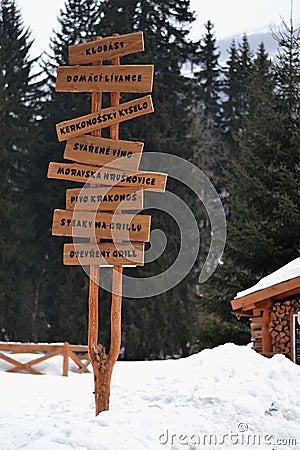 Wooden signpost instead of the menu