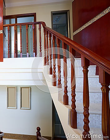 Wooden staircase in luxury house