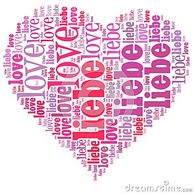 Word cloud in a heart shape filled with love