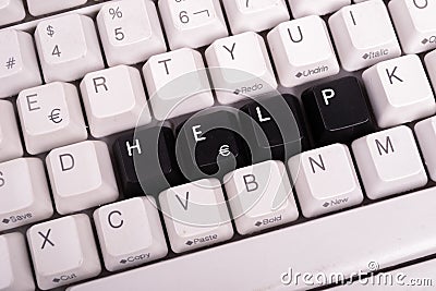 Word Help written with black keys on computer