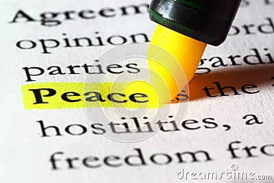 Word peace highlighted with a yellow marker