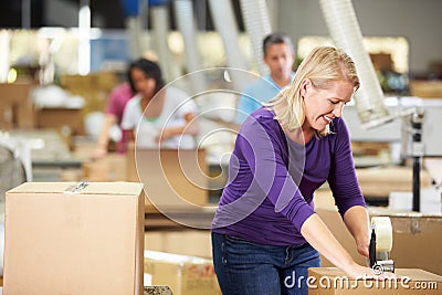 Workers In Warehouse Preparing Goods For Dispatch