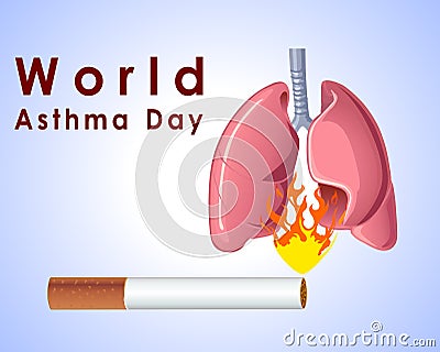 World asthma day background with cigarette lungs and stylish text on blue background- vector eps 10