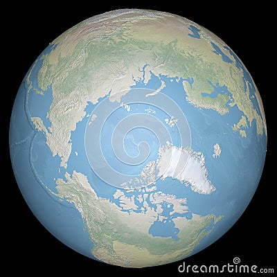 World Earth Globe Arctic, North Pole, Relief Map Stock Illustration
