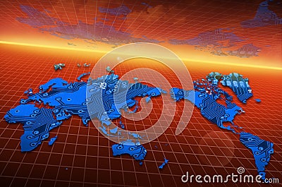 World map circuit board global technology