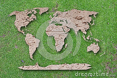 World map Laterite on green moss background.