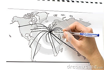 World map with lines between the world s cities