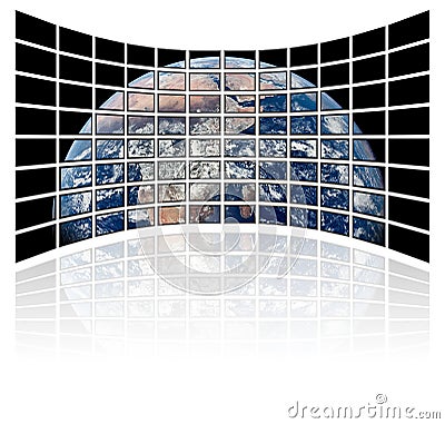 World map on tv screens (white background)