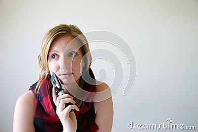 Worrying girl with mobile cell phone