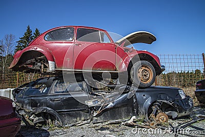 Wreck cars on a scrap yard