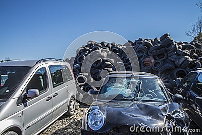 Wreck cars on a scrap yard