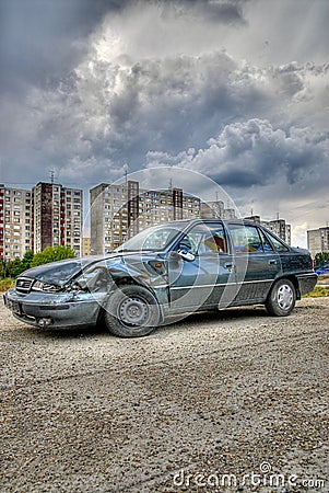 Wrecked car outside city- HDR
