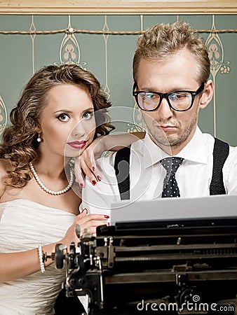 Writer and his muse in retro style