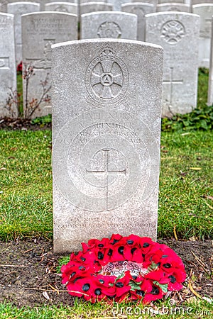 WWI headstone of a female nurse at Lijssenhoek Cemetery, Flanders Fields
