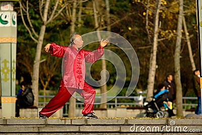 Yaan China-An old man is playing Taijiquan