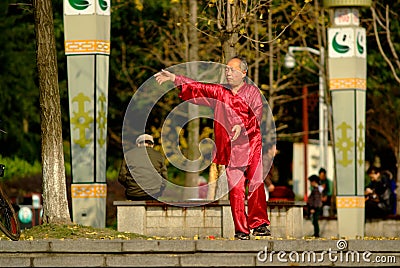 Yaan China-An old man is playing Taijiquan