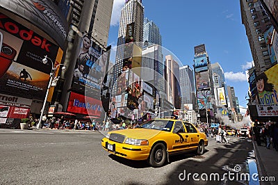 Yellow Cab in Times Square, New York City