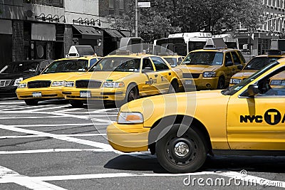 Yellow cabs in a monochrome world