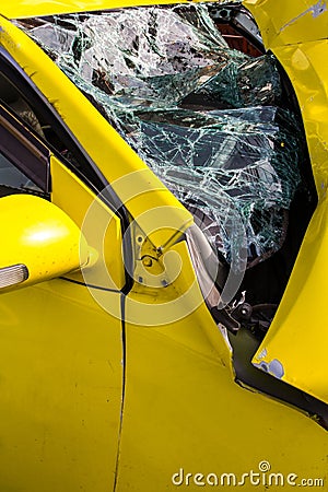 Yellow car glass damage