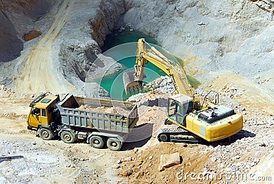 Yellow excavator, dredge