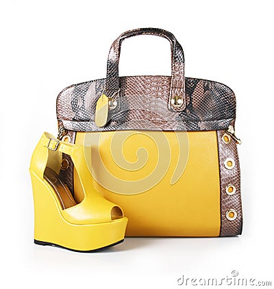 Yellow handbag and wedge shoe