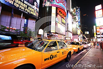 Yellow taxi in New York Times Square