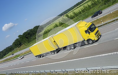 Yellow truck on the move