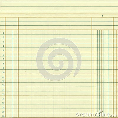 Yellow vintage ledger or graph paper numbers