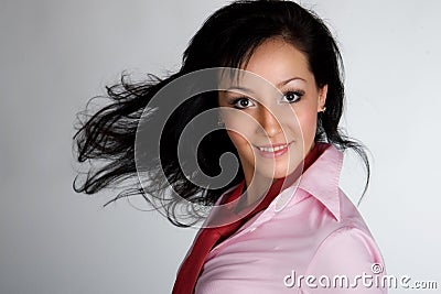 Young asian girl with great hair fly-away