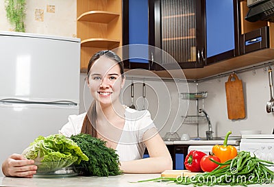 Young beautiful caucasian woman in the kitchen