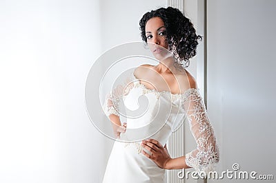 Young black woman with wedding dress