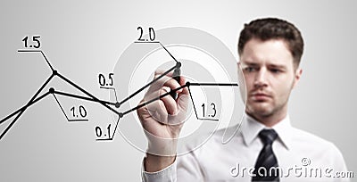 Young business man drawing a rise graph