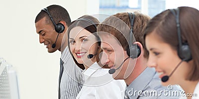 Young business people with headset on