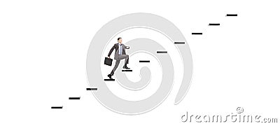 Young businessperson with briefcase walking on steps towards the