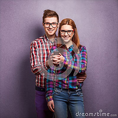 Young couple listening music