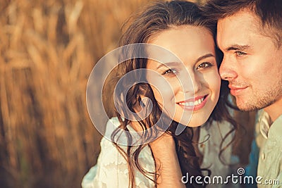 Young couple in love outdoor.Couple hugging.Сlose-up