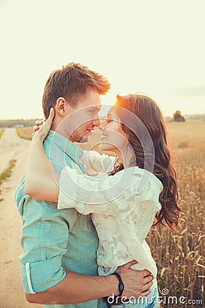 Young couple in love outdoor.Couple hugging