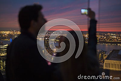 Young Couple in Love Taking Selfie Photo in Front of New York Sk