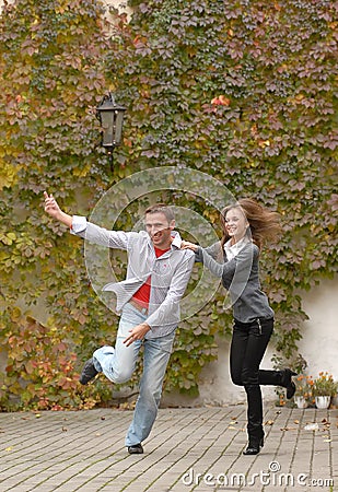 The young couple in the street