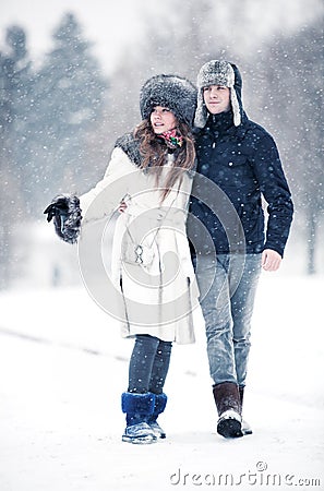 Young couple walking in a park