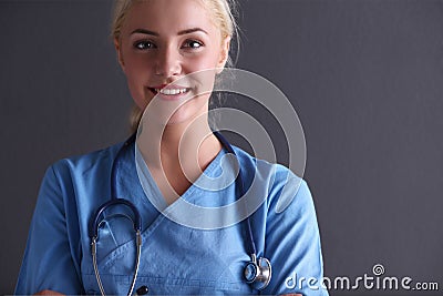 Young doctor woman with stethoscope isolated on