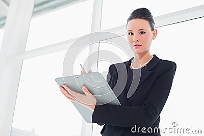 Young elegant businesswoman writing notes in office