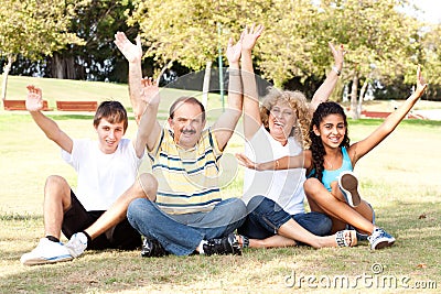 Young family having fun in park