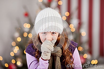 Young girl with a Christmas cold and flu