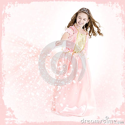 Young girl dressed as a princess with magic wand
