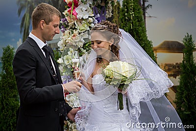 Young groom and bride