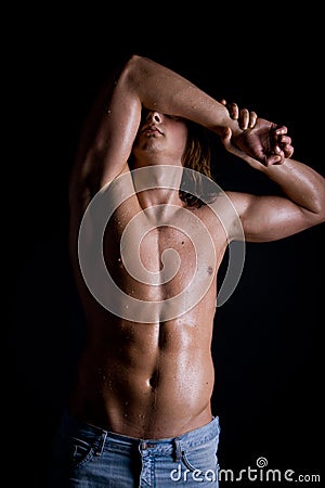 Young guy with long hair, naked