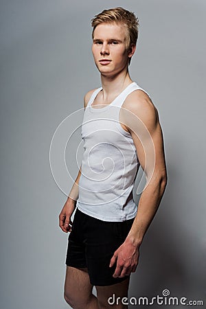 Young handsome blond man wearing t-shirt