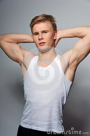 Young handsome blond man wearing t-shirt