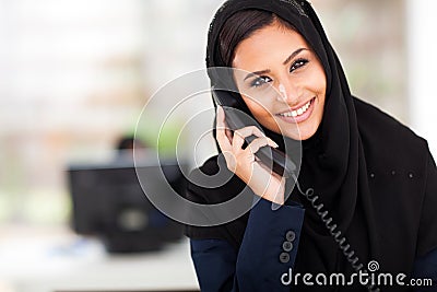 Muslim businesswoman phone